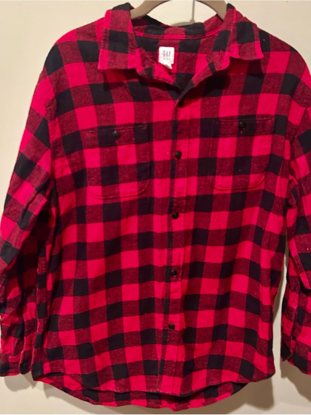 Gap Kids Flannel Shirt, Red/Black Check, XXL Husky